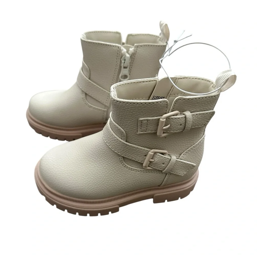 Toddler Girls Cat & Jack Evie Ankle Boots Cream Soft Faux Leather